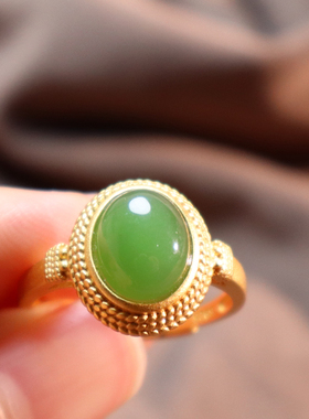 俄料辣阳绿碧玉17MM活口镶嵌戒指