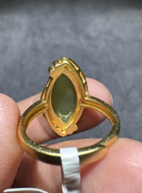 方言和田玉老坑俄料碧玉辣菠菜绿无黑点碧玉S925镶嵌活口戒指S