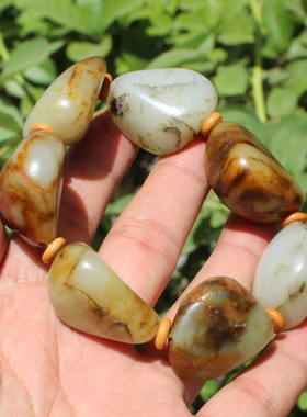 金皮白玉籽料原石手链手串