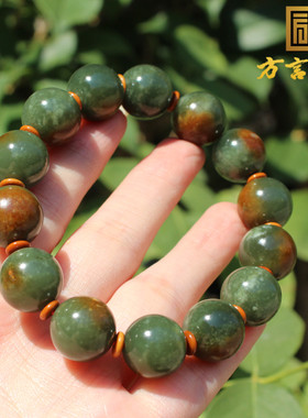 新疆玉黄沁皮特色河磨玉14mm手串