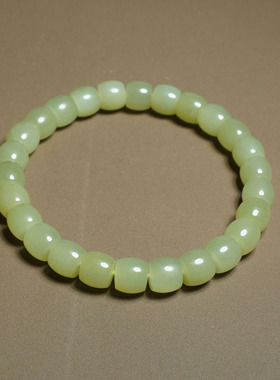 赢麻方言和田玉新疆若羌冰底温润黄口黄色名品卡8mm老型珠手串X3