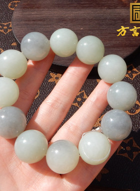 新疆玉龙河青花籽料18mm圆珠手链