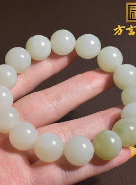 俄罗斯罕见白玉带翠色单圈手串