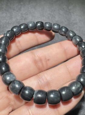 手慢无方言和田玉新疆聚墨青花籽料8mm直切老型高级感手串手链S6