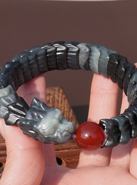 和田玉青花意境聚墨黑白分明手串