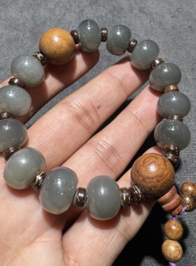 上新方言和田玉老坑青海料高冰起荧光紫罗兰14mm算盘桶珠手串S6