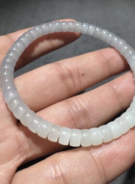 惊呆方言和田玉老坑青海高冰起荧光白玉烟紫渐变6mm极限弧手串S6