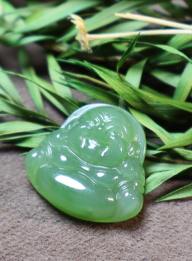 俄罗斯碧玉冰底阳绿逍遥佛公吊坠