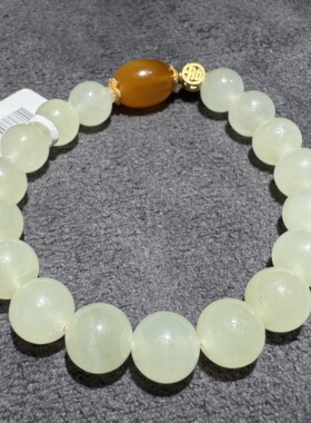 美美哒方言和田玉老坑青海料高冰起荧光蜂蜜水蜜蜡款10mm手链S6