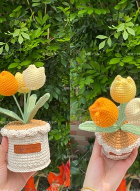 成品钩织郁金香盆栽家居桌面摆件送母亲教师生日毕业七夕长辈礼物