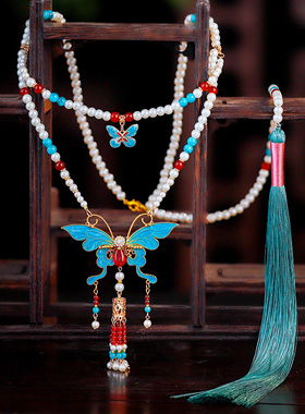 古风仿烧蓝项链璎珞背云