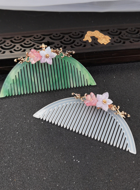 仿古南宋月牙形白玉醋酸插梳百搭