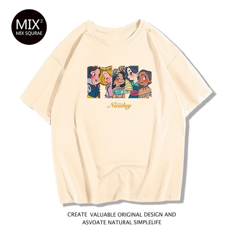 米色日系港风chic体恤新款卡通t恤 混合二次方T恤
