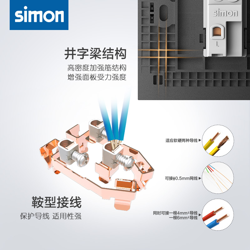 西蒙官方旗舰店官网开关插座E6灰五孔带USB家用电源面板86型simon-图2