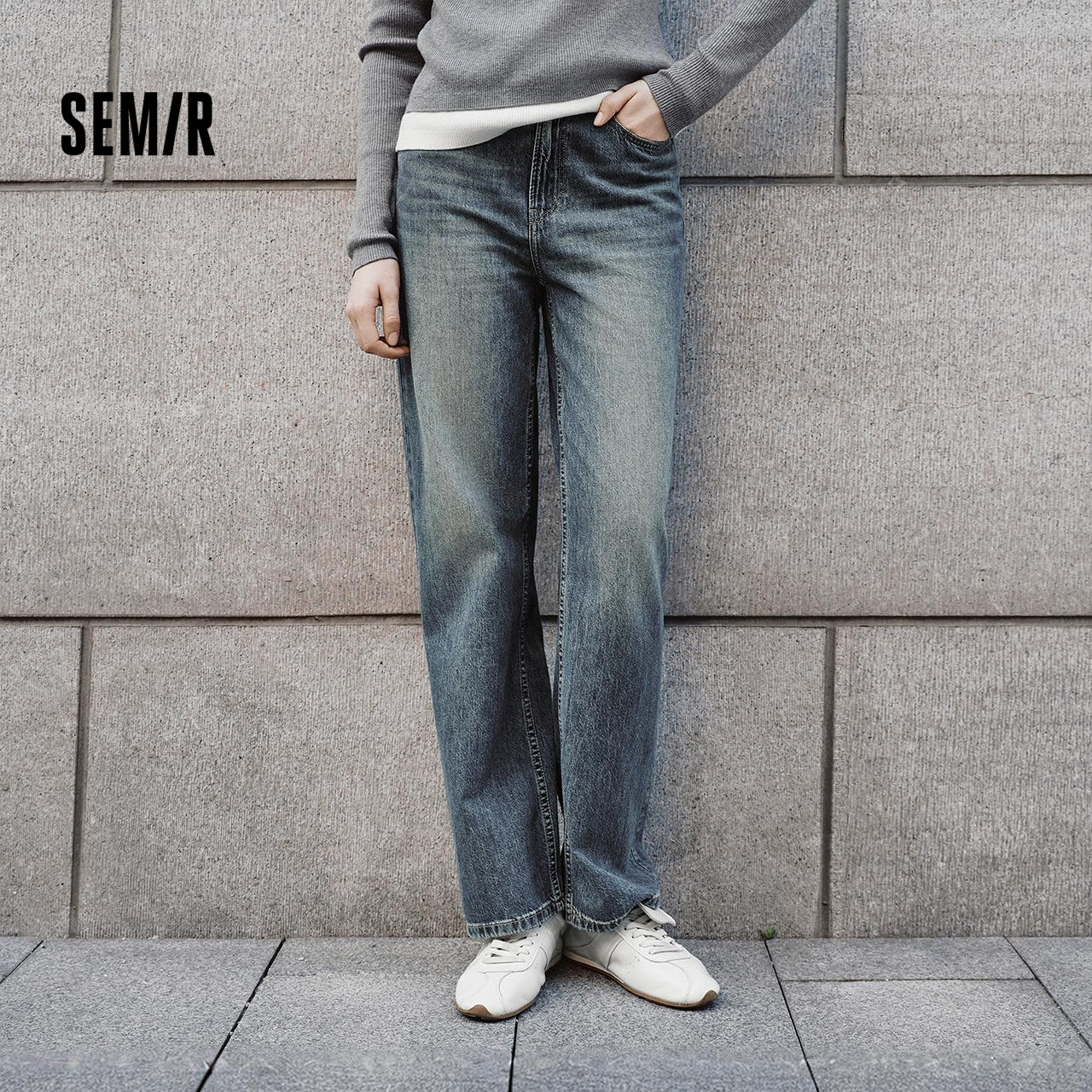 森柔牛仔|森马牛仔裤女港风舒适阔腿裤显瘦秋季女生纯棉长裤百搭