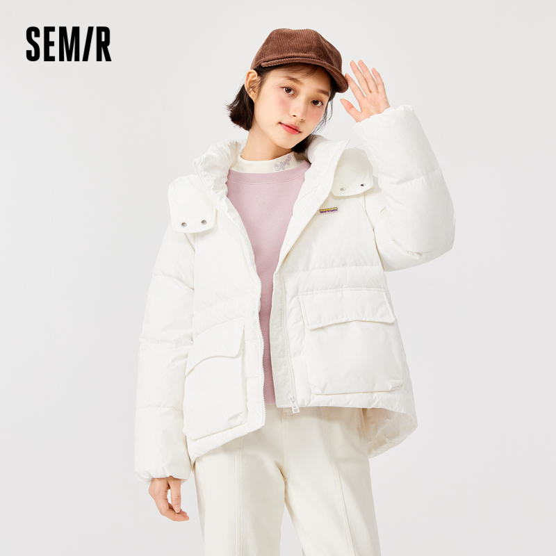 森马羽绒服女短款设计感小众白鸭绒连帽宽松厚上衣冬季面包服保暖_森马官方店_女装/女士精品-第4张图片-提都小院