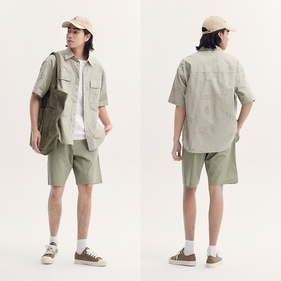 森马户外工装外套纯棉短袖衬衫男