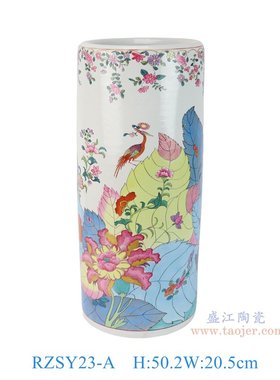 景德镇手绘粉彩烟叶凤凰花鸟笔伞筒椭圆双耳盆花菇鱼缸将军罐明罐