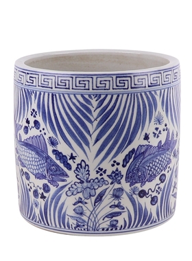 景德镇陶瓷手绘松竹梅花鸟鱼藻笔筒青大香炉仿古岁寒三友摆件仿古