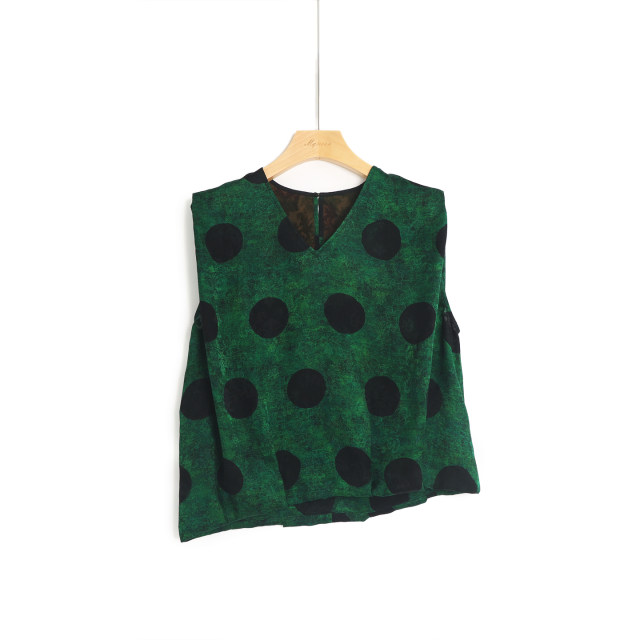 Y Ba Da Bu Huo Qingbo Mulberry Silk Xiangyunsha Hualuo Retro Polka Dot Sleeveless Top ແມ່ຍິງວ່າງ
