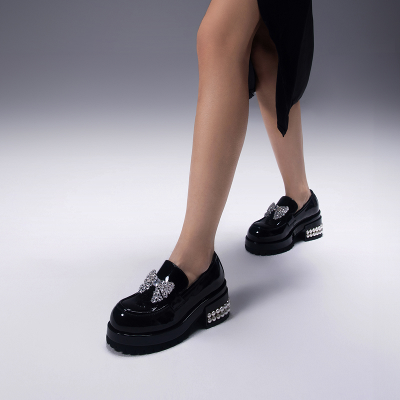 诺贝达2025厚底粗跟百搭学院风乐福鞋一脚蹬商场同款女RS255503 - 图1