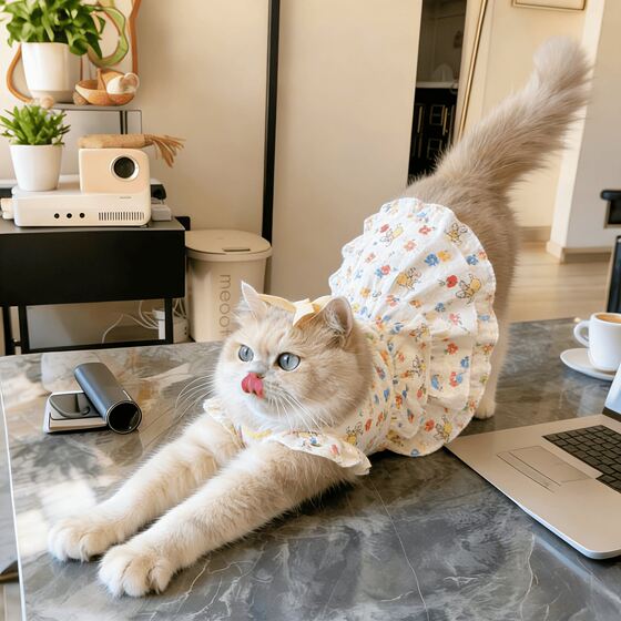 Cat summer skirt cute breathable princess style mini skirt British short blue cat gold gradient pet spring and summer clothes