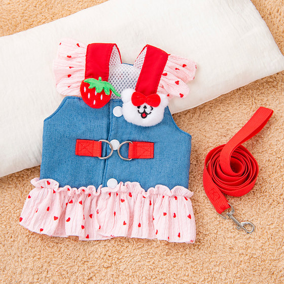 Cat leash can pull clothes, denim cartoon skirt, harness, bra, pet dog princess skirt, thin section