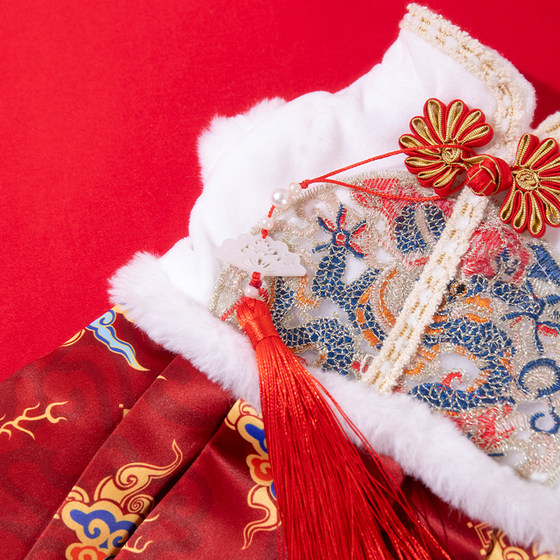 Chinese style cat clothes Chinese style Tang suit autumn and winter puppet blue and white warm small dog pet dog horse face skirt