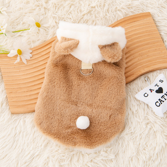 Cute dog clothes for autumn and winter warm fleece jacket with hood Bichon Teddy kitten pet vest plus velvet and thickening