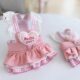 Dog clothes flying sleeves denim skirt with leash pet breathable chest and back skirt Yorkshire Maltese spring and autumn