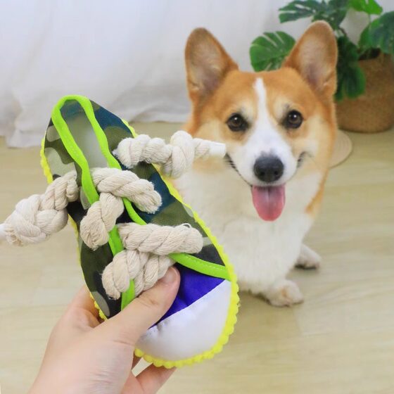 Dog toy, sound slippers, teeth grinding and teeth cleaning rope knot, corgi teddy puppy, boredom reliever, pet consumption of energy