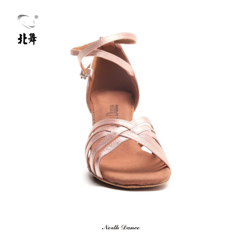 北舞粉色拉丁舞蹈鞋中高跟成人女生女士广场舞鞋凉鞋跳舞鞋室内 - 图1