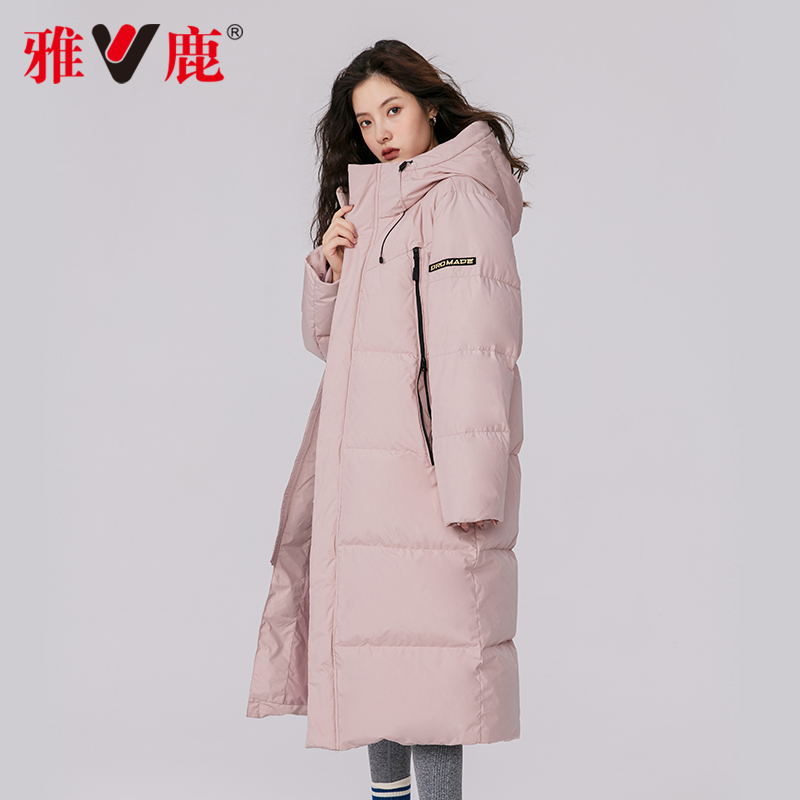 雅鹿长款羽绒服女款2023年新款反季时尚运动休闲韩版宽松加厚外套
