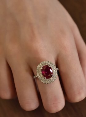 4克拉人造红宝石s925纯银戒指