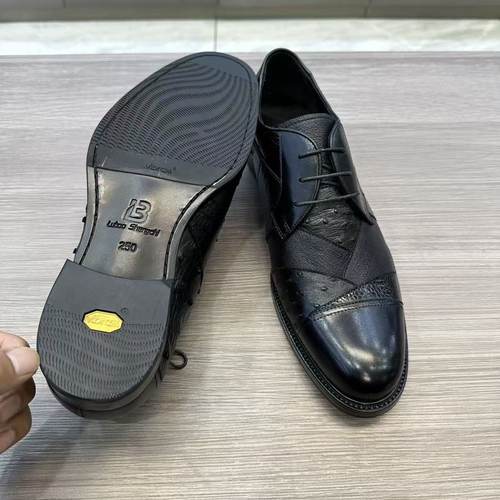 狠货 鸵鸟皮加牛皮系带商务正装皮鞋男半皮底英伦风三接头德比鞋 - 图0