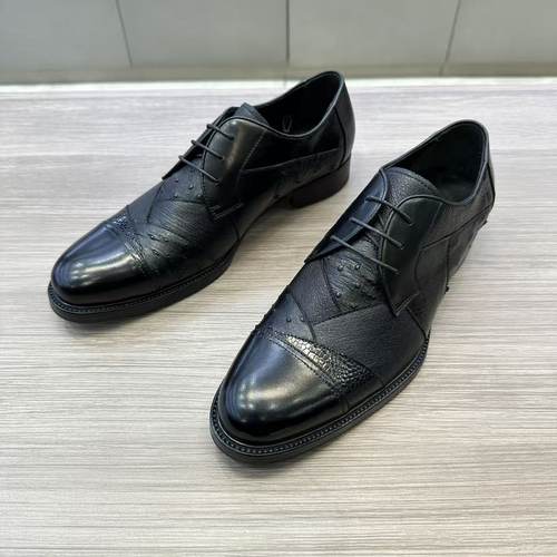 狠货 鸵鸟皮加牛皮系带商务正装皮鞋男半皮底英伦风三接头德比鞋 - 图2