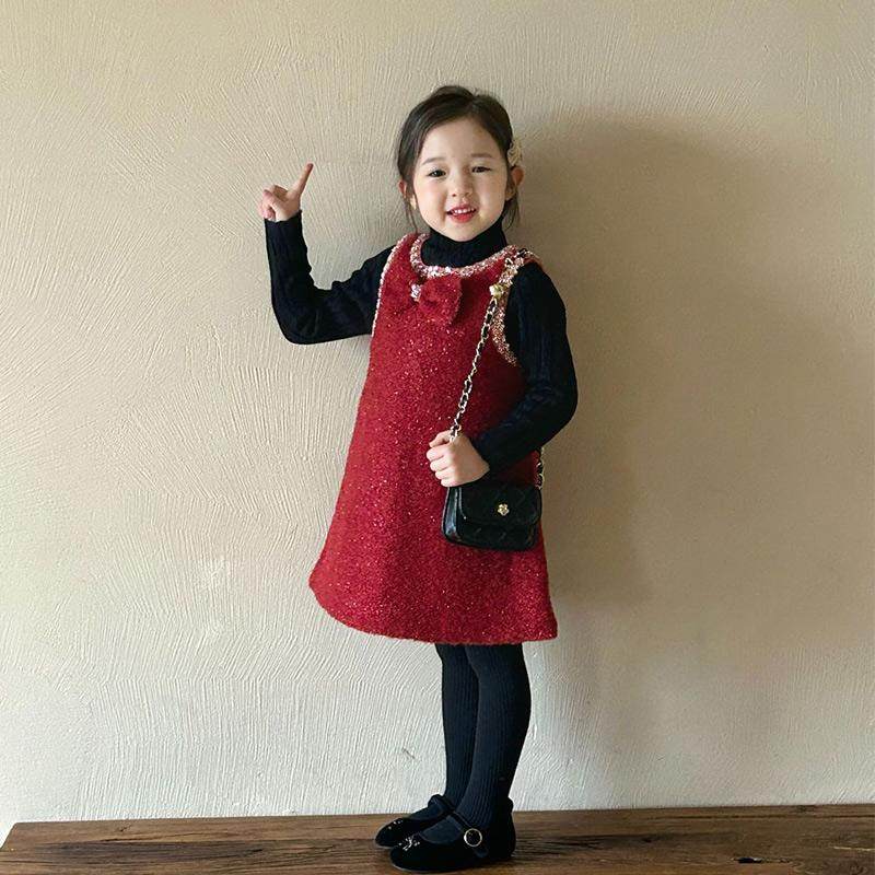韩系童装女童小香风背心裙2024秋冬季新款小女孩红色礼服连衣裙,淘宝优惠券,粉丝福利购,淘宝优惠卷