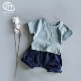 Японская ретро детская хлопковая тонкая футболка, летняя бамбуковая рубашка, из хлопка и льна, короткий рукав