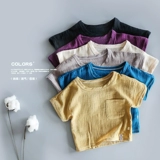 Японская ретро детская хлопковая тонкая футболка, летняя бамбуковая рубашка, из хлопка и льна, короткий рукав