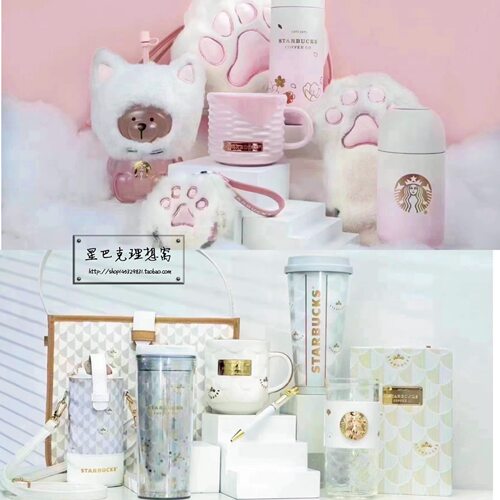 2024星巴克杯子粉樱花宇航员渐变女神墨绿色铜牌章炫彩随行保温杯 - 图1