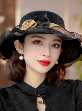 布塔春夏季防晒遮阳帽女士出游草帽时尚优雅太阳帽海边户外沙滩帽
