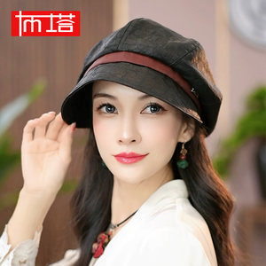 布塔香云纱八角贝雷帽防晒百搭沙滩渔夫帽防晒遮阳帽重磅桑蚕丝