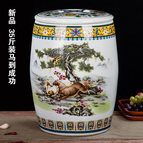 景德镇陶瓷米缸米桶30斤50斤有盖平盖储物缸腌菜腌肉缸水缸油缸 - 图2