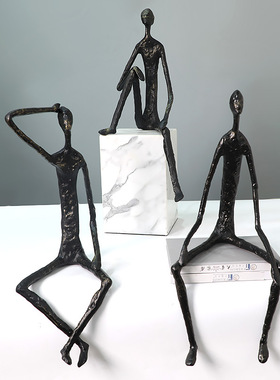 黑色抽象风样板房售楼处人像雕塑