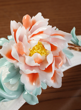 东方泥土《花开富贵》新中式如意陶瓷花摆件家居客厅办公室装饰品