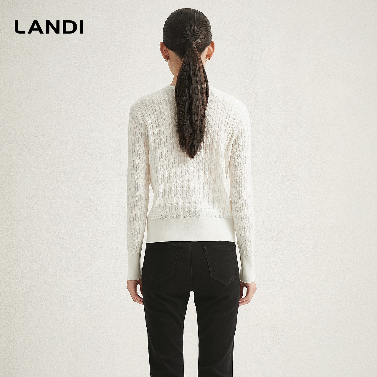 [法式轻熟香风]LANDI绞花羊毛修身针织衫女开衫上衣2024冬新品 - 图3