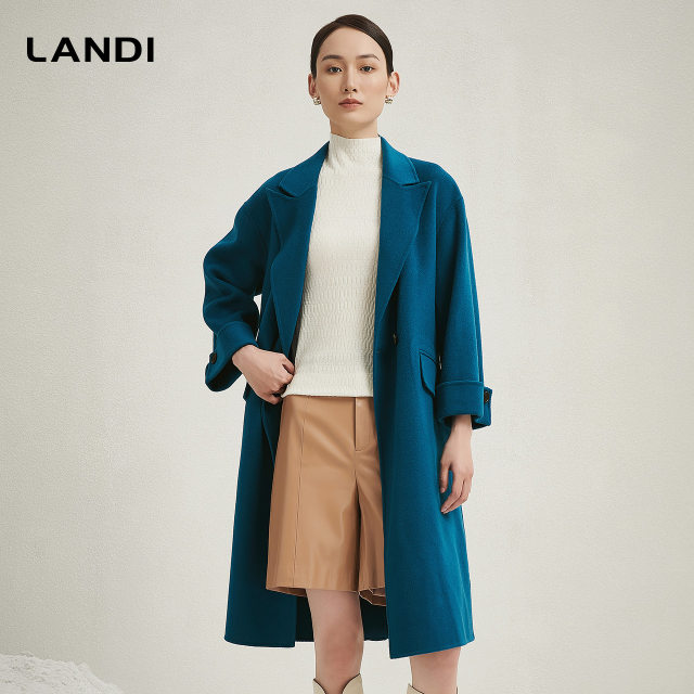 LANDI lapel straight mid-length coat