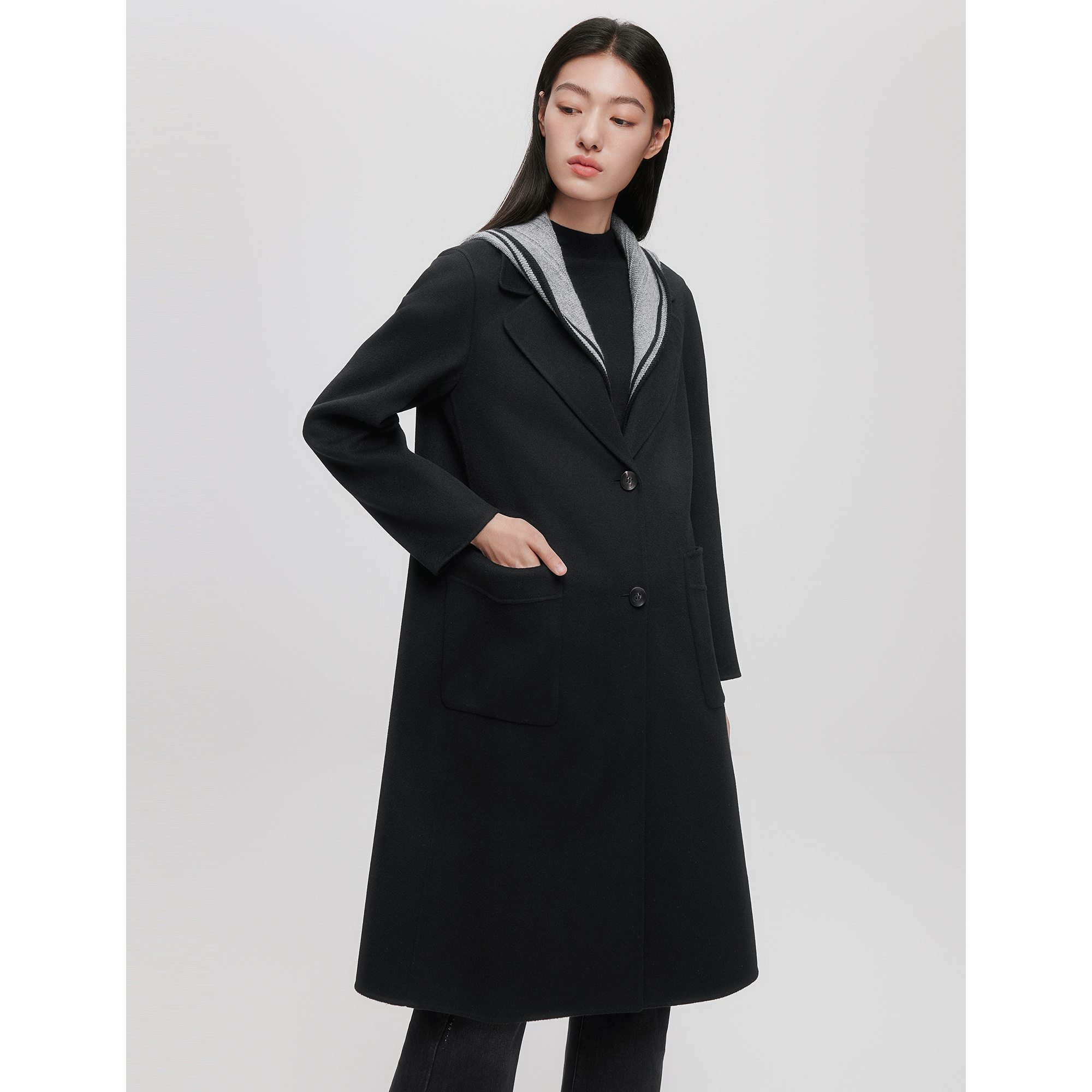 【羊毛桑蚕丝】ELSEWHERE珂思商场同款毛呢大衣女外套2025冬新款 - 图0