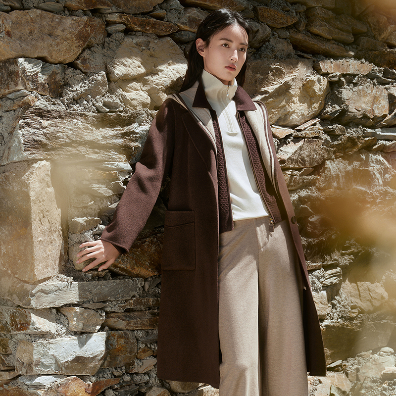 【羊毛桑蚕丝】ELSEWHERE珂思商场同款毛呢大衣女外套2025冬新款 - 图3