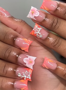Chic Floral Almond Press-on Nails Full Cover False Nail Tips
